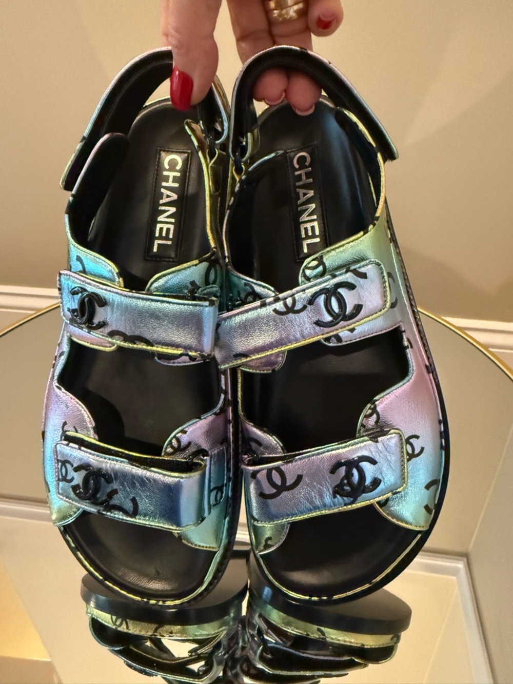 CHANEL DAD Sandals Rainbow 🌈logo printed sz 39